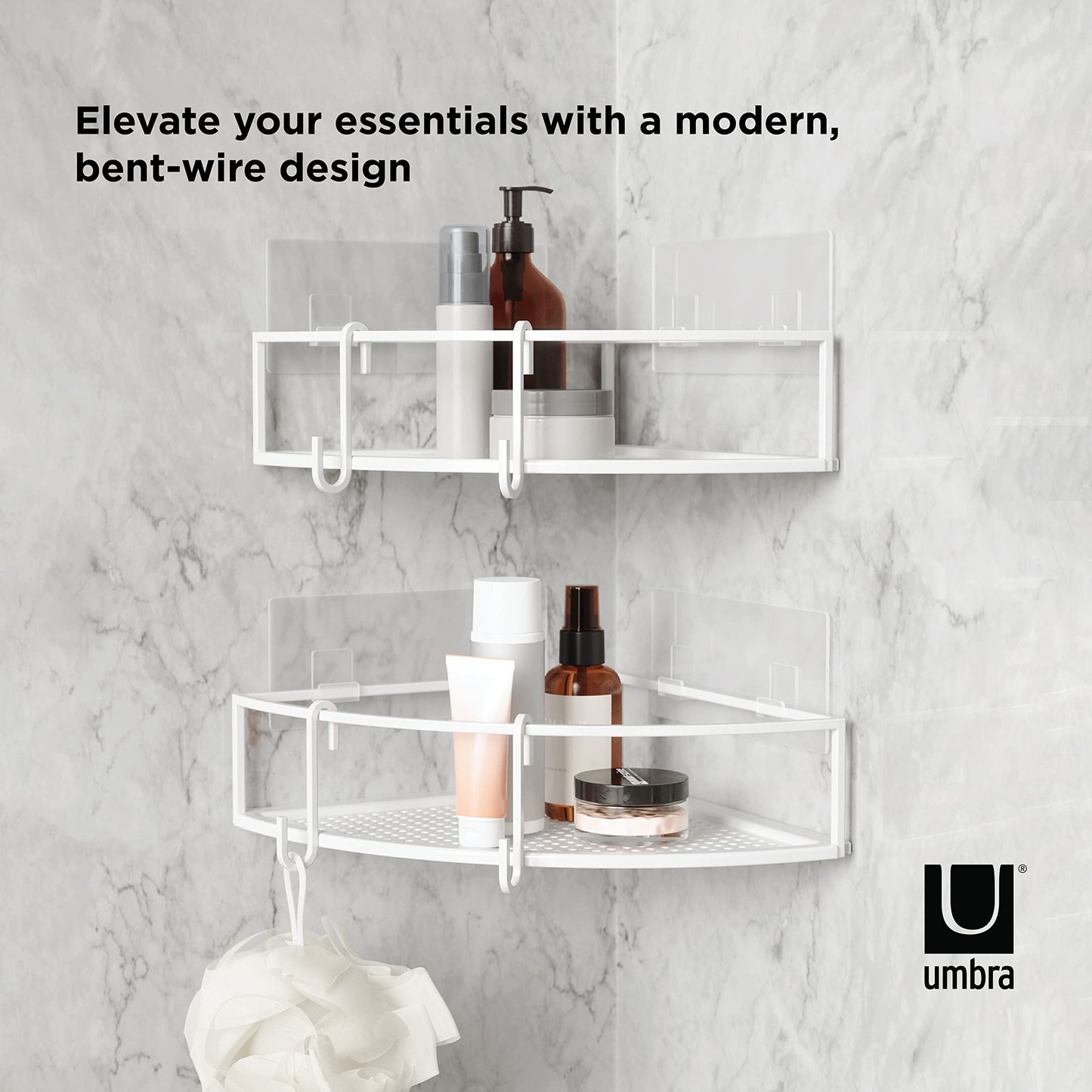 Cubiko Shower Bin Caddy Set, Corner, White