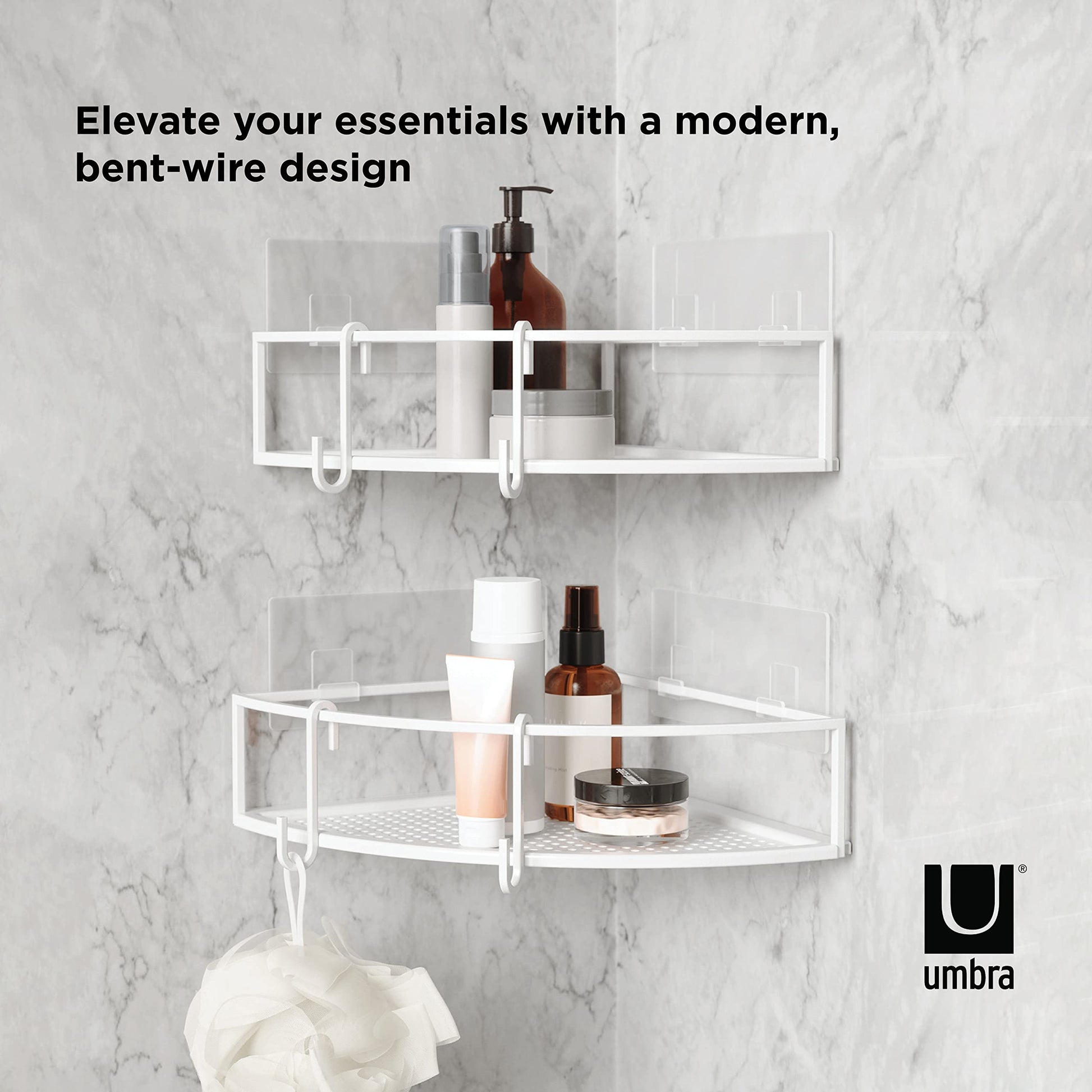 Cubiko Shower Bin Caddy Set, Corner, White