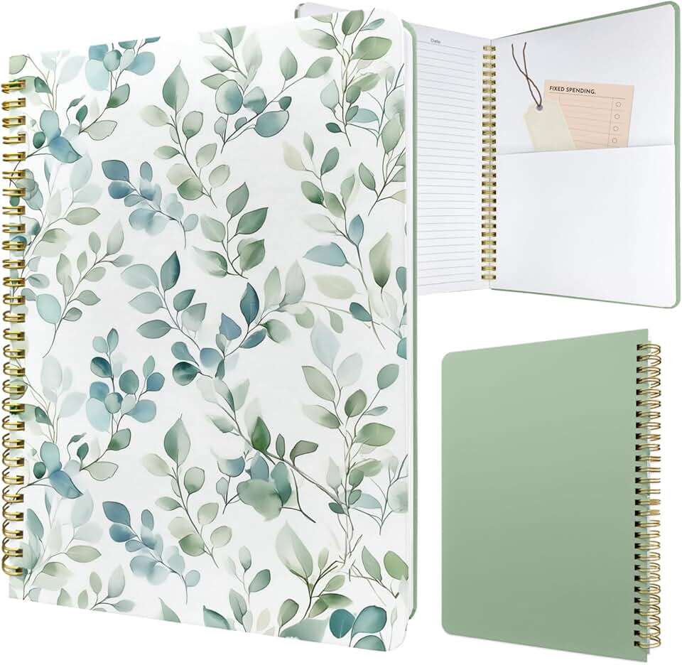 Spiral Notebook Journal with Spring Leaves Design