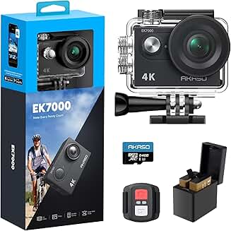 4K Action Camera with 64GB Card, Waterproof, Remote