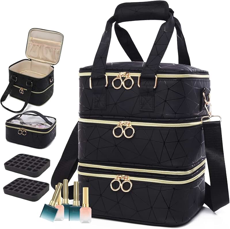3-Layer Nail Polish Organizer Bag for 60 Bottles
