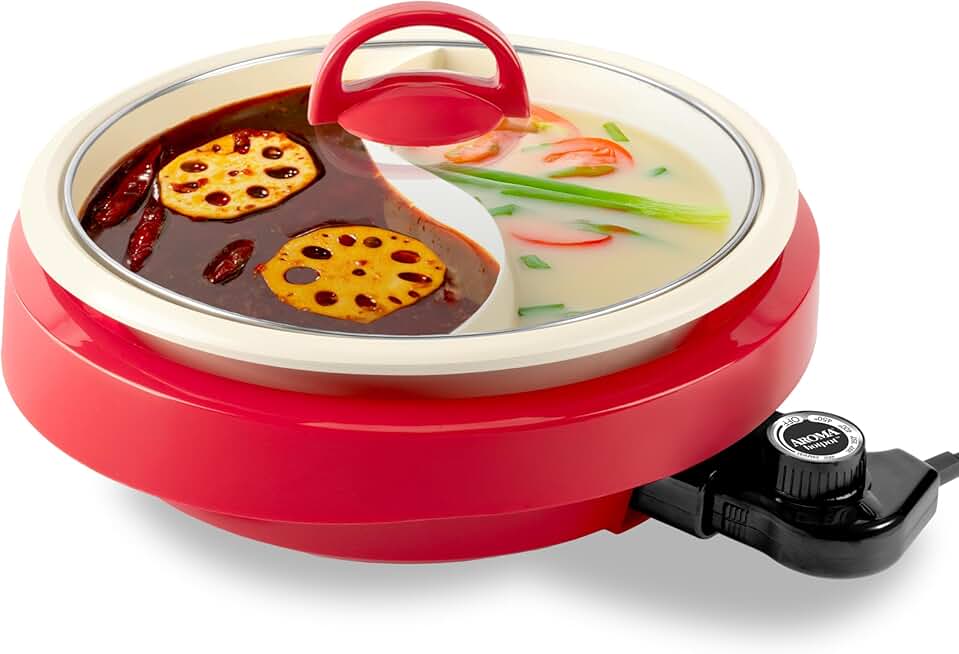 Divided Electric Hot Pot with Ceramic Coating, 2.5 Quarts