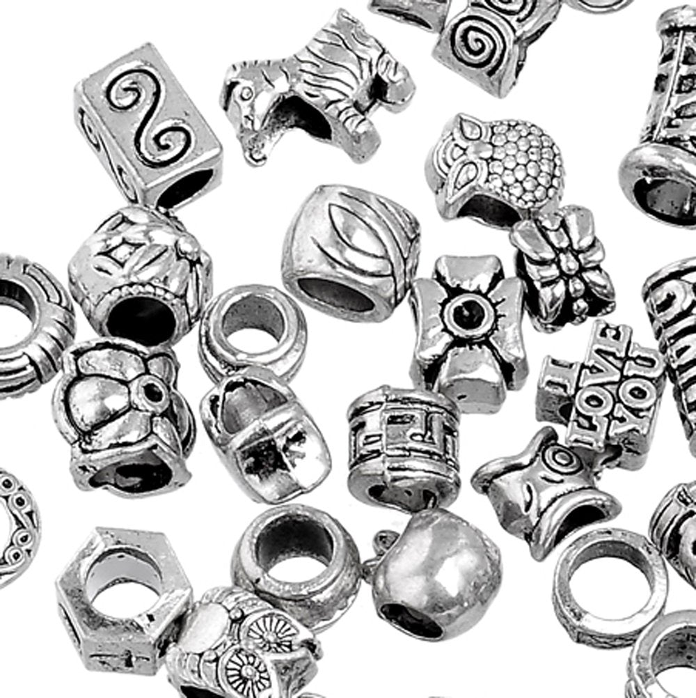 50 Pcs Tibetan Silver Metal Charm Beads for Jewelry Making