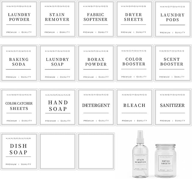 Waterproof Laundry Room Labels Set for Jars and Bottles