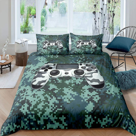 Camouflage Gamepad Comforter Cover Set Twin for Kids Boys Girls Teens Modern Gamer Video Game Bedding Set Youth Gaming Print Duvet Cover Fashion Bedroom Decor, Army Green