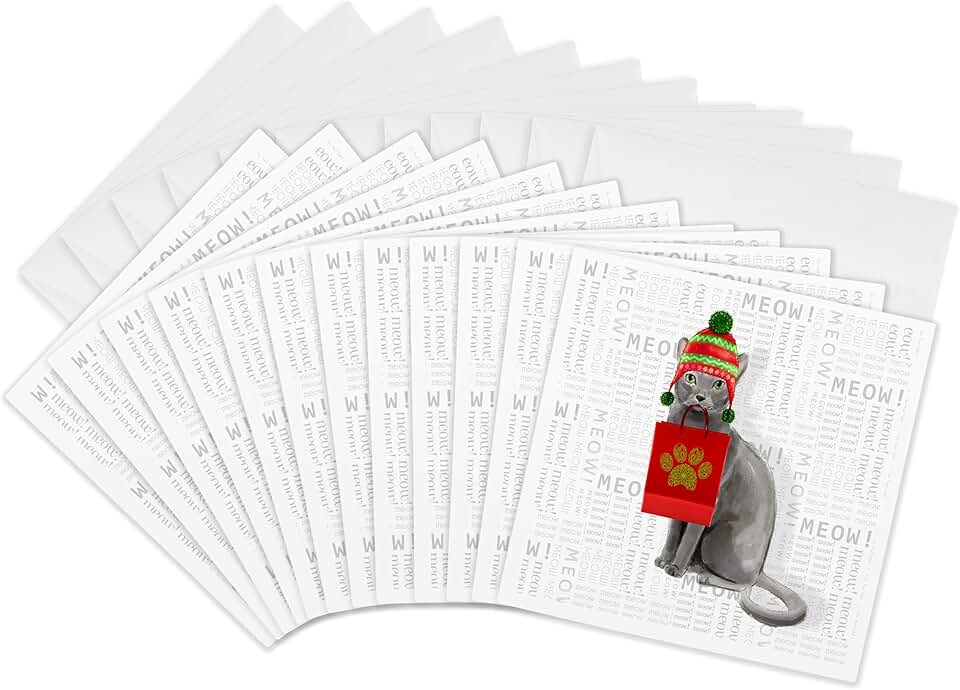 Russian Blue Cat Christmas Greeting Cards, 12 Pack