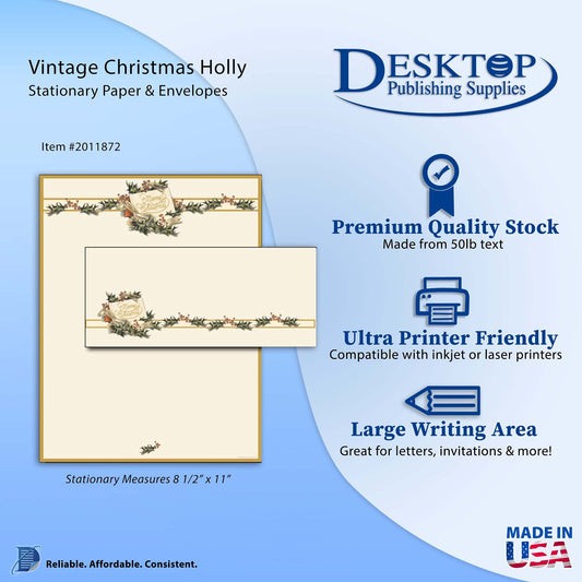 Vintage Holly Letterhead and Envelopes, 40 Sets