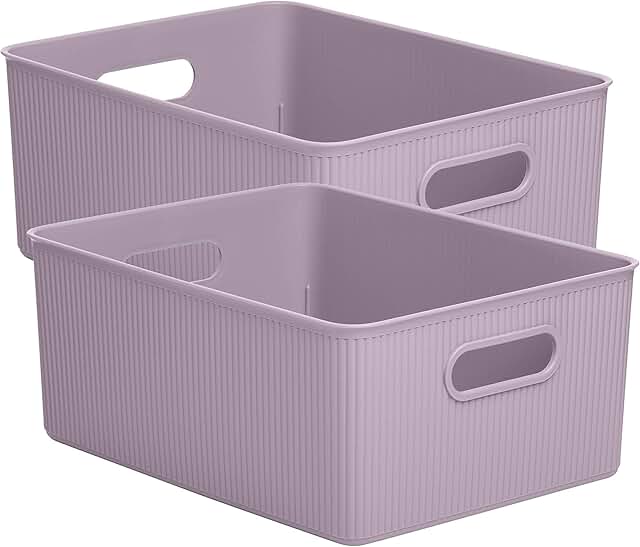 Large Lilac Plastic Storage Bins, 2 Pack