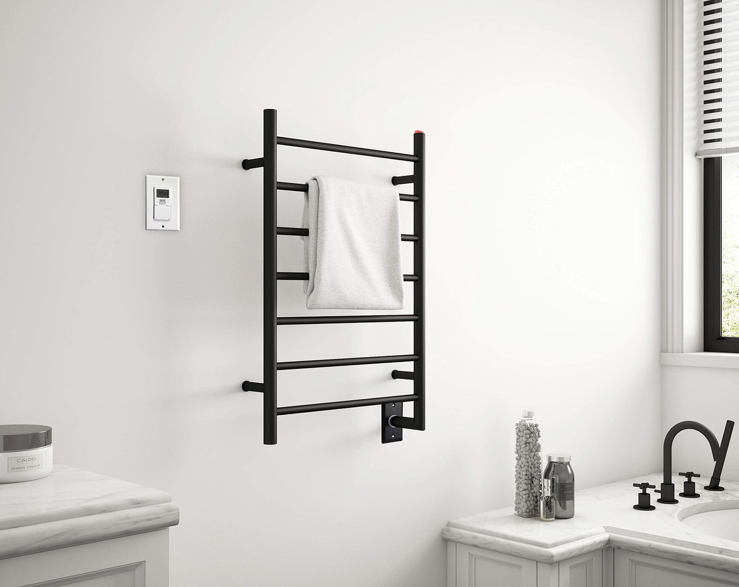 AN-5334T Comfort 7 7-Bar Wall Mount Hardwired Towel Warmer with Wall Timer in Matte Black
