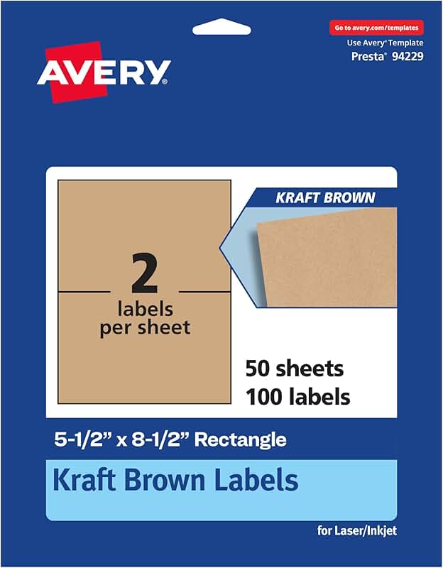 Brown Rectangle Labels, 5.5" x 8.5", 100 Sheets