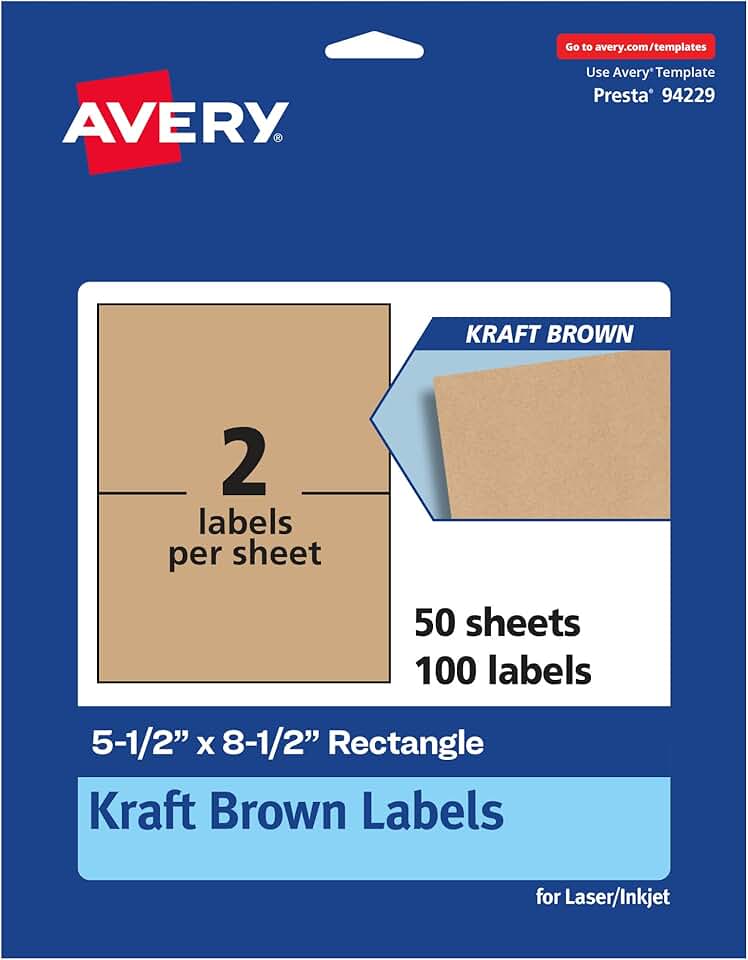 Brown Rectangle Labels, 5.5" x 8.5", 100 Sheets