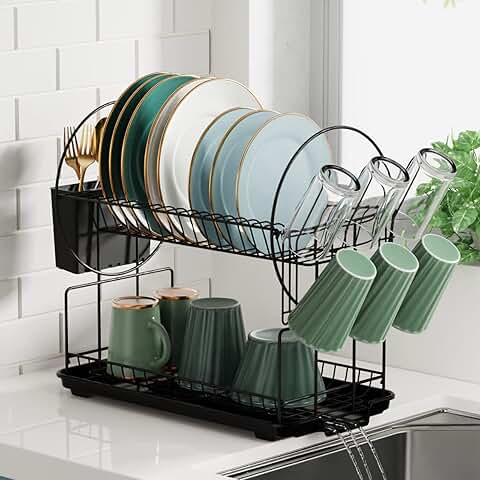 Small 2-Tier Dish Drying Rack with Drainboard