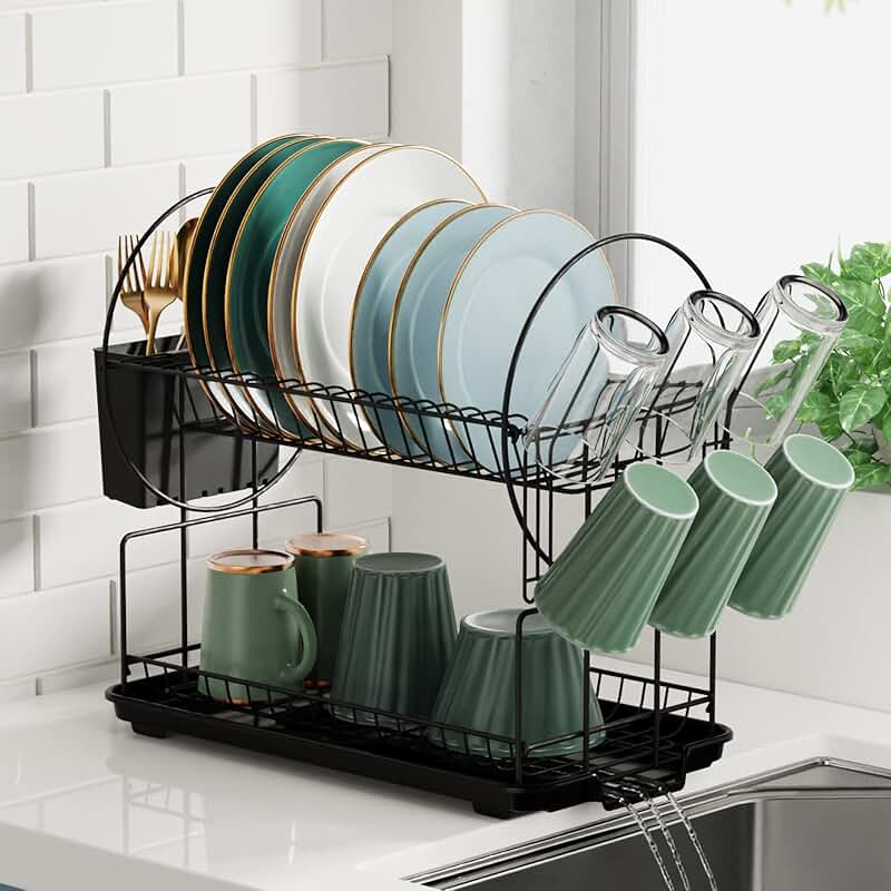 Small 2-Tier Dish Drying Rack with Drainboard