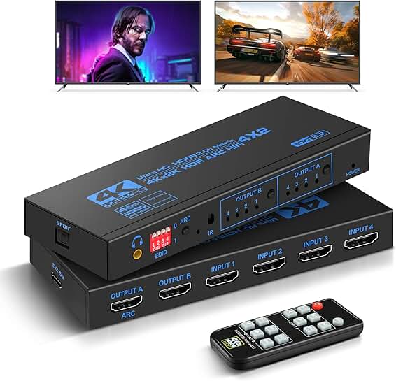 4K HDMI Matrix Switch 4x2 with Audio and IR Remote