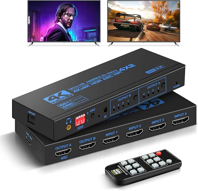 4K HDMI Matrix Switch 4x2 with Audio and IR Remote