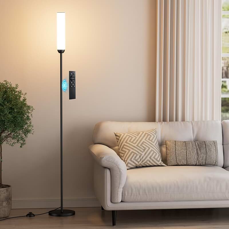 Tall LED Floor Lamp with Remote, Adjustable Brightness