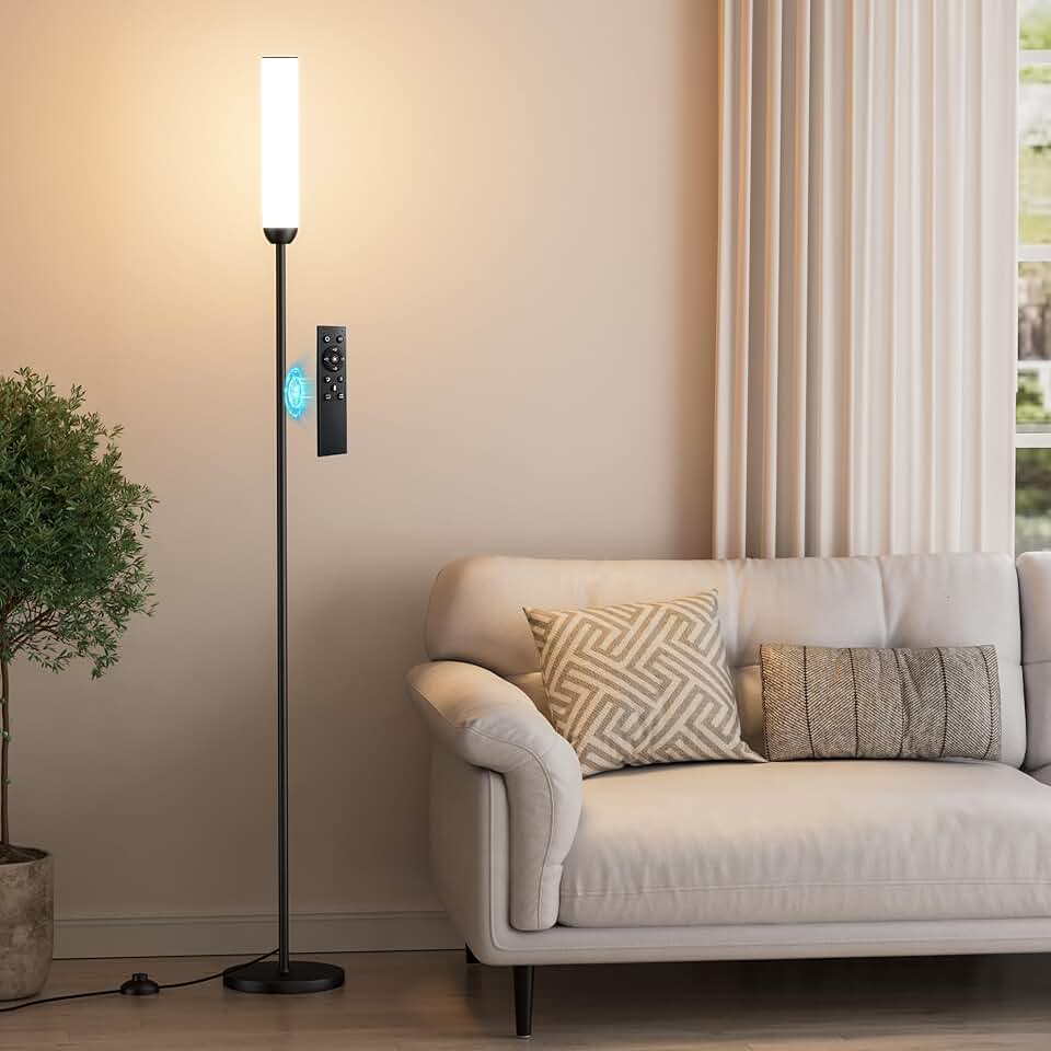 Tall LED Floor Lamp with Remote, Adjustable Brightness