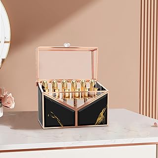 Black Glass Lipstick and Nail Polish Organizer with 18 Slots