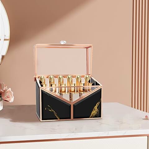 Black Glass Lipstick and Nail Polish Organizer with 18 Slots