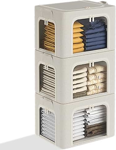 Set of 3 Foldable Fabric Storage Bins with Metal Frame