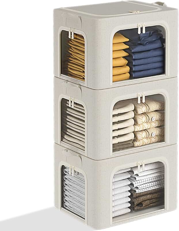 Set of 3 Foldable Fabric Storage Bins with Metal Frame
