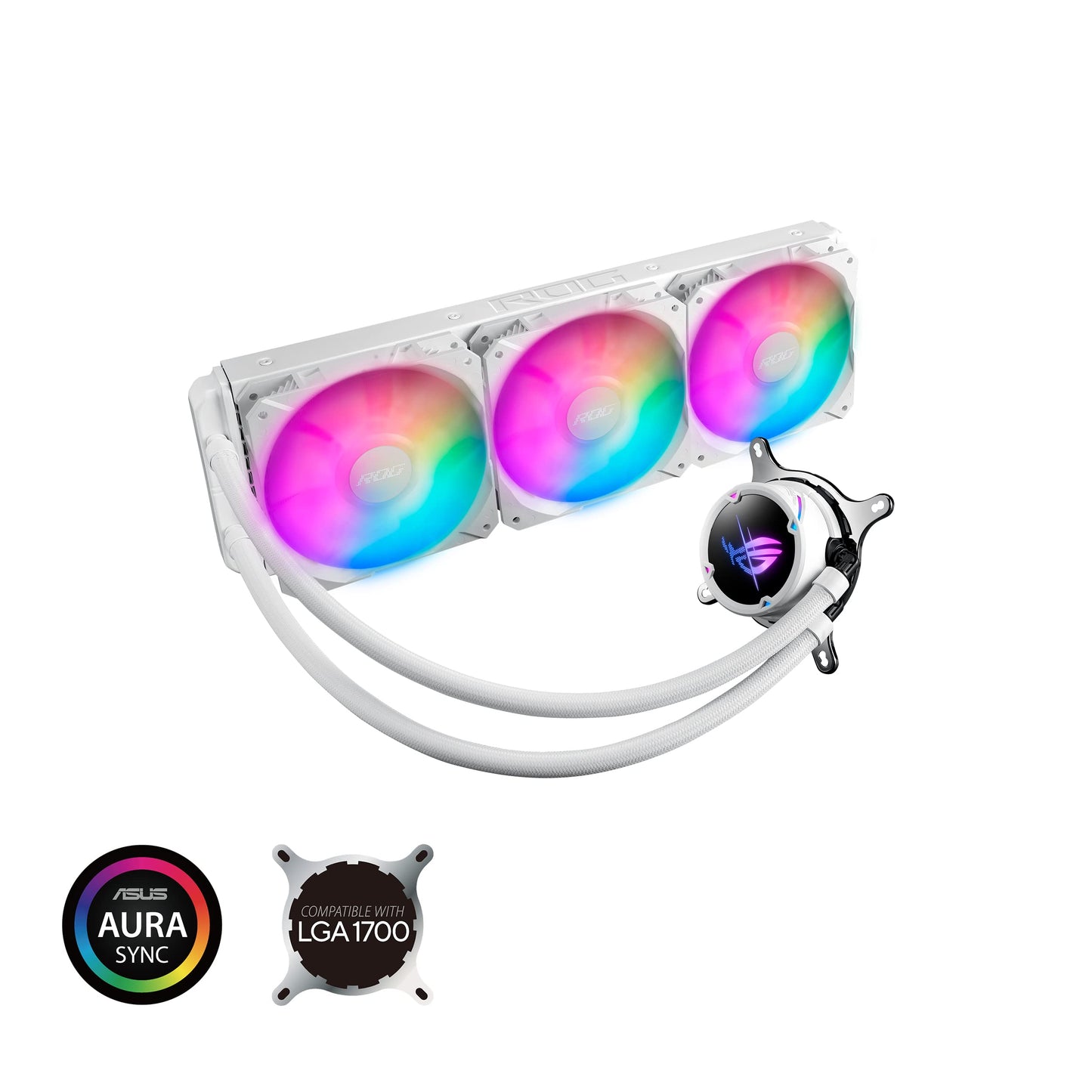 ROG Strix LC II 360 ARGB White Edition All-in-one AIO Liquid CPU Cooler 360mm Radiator, Intel LGA1700, 115x/2066 and AMD AM4/TR4 Support, Triple 120mm 4-pin PWM Addressable RGB Radiator Fans