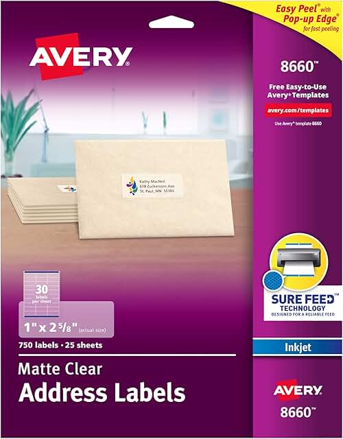 Blank Matte Clear Address Labels, 1" x 2-5/8", 750 Pack