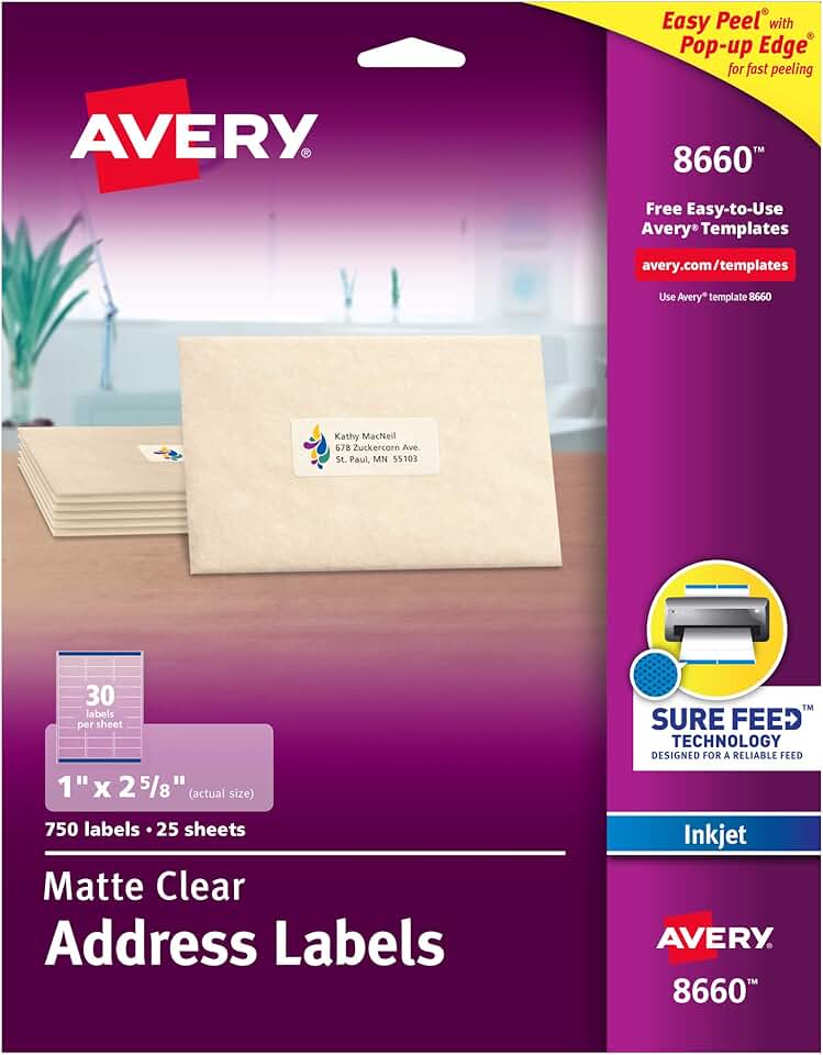 Blank Matte Clear Address Labels, 1" x 2-5/8", 750 Pack