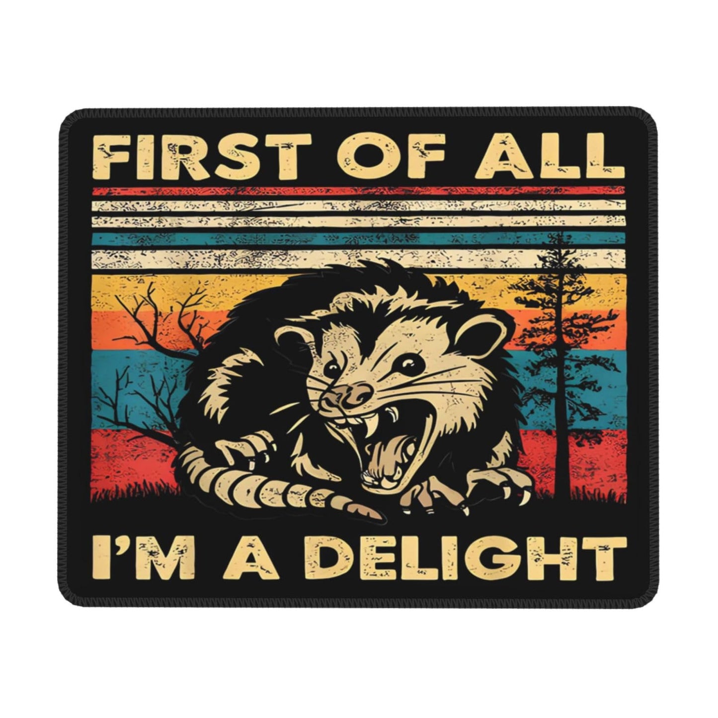 Cute Square Opossum Mousepad with Stitched Edges