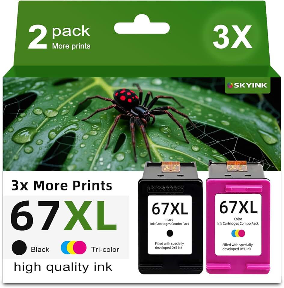 Black and color ink cartridge pack for printers, 2-pack