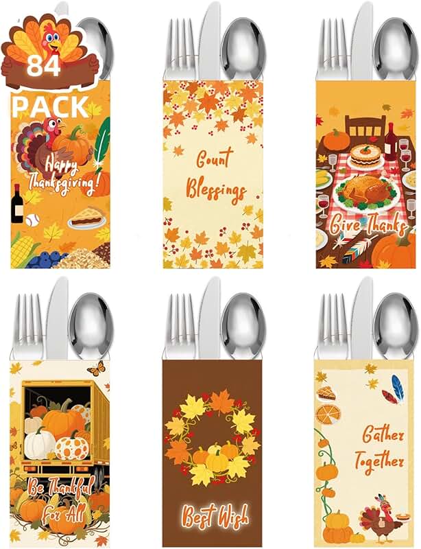 84-Piece Thanksgiving Turkey Utensil Holders Set