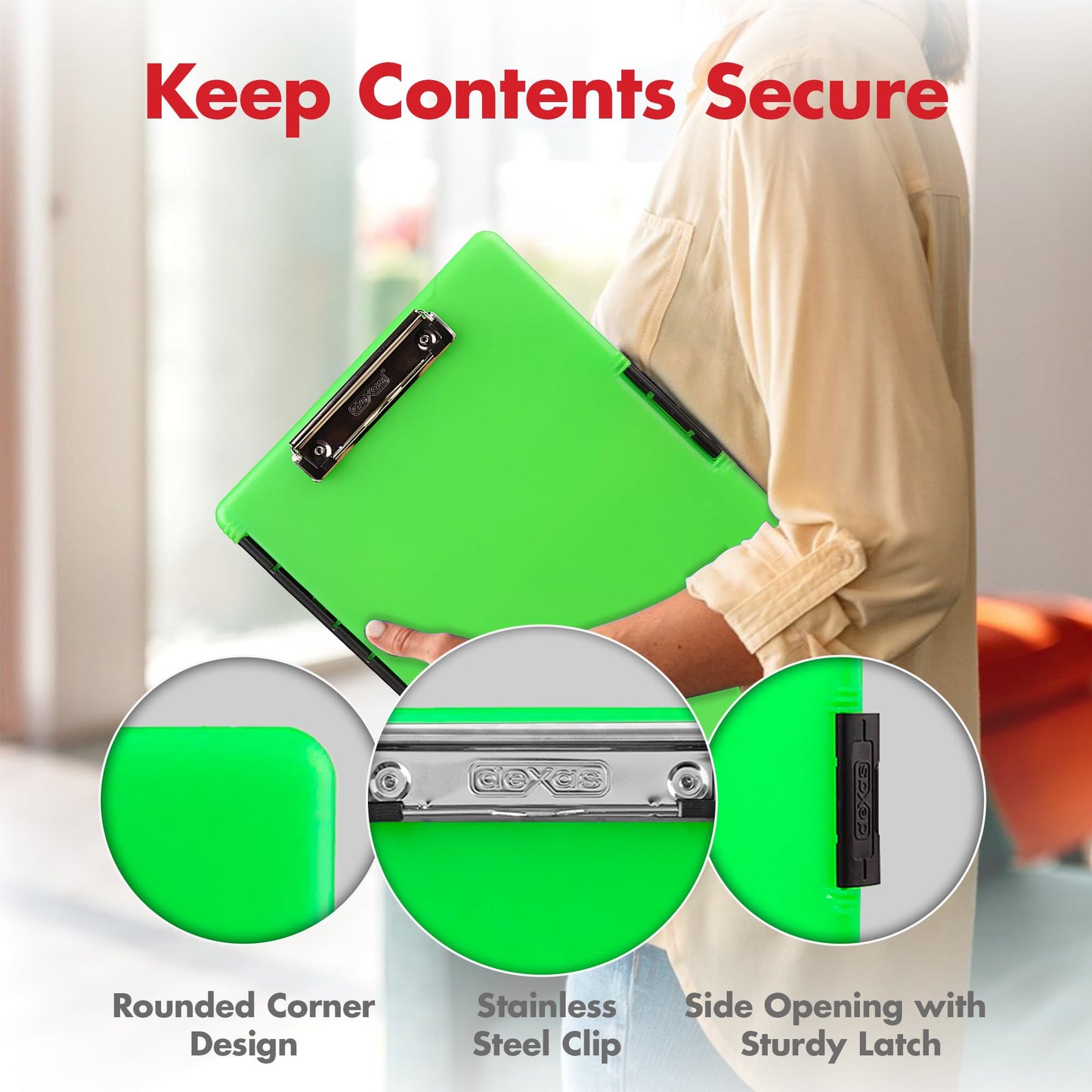 Neon Green Plastic Clipboard with Storage and Side Opening