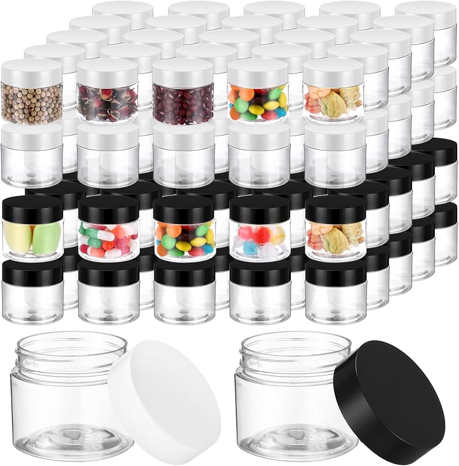 100 Clear Plastic Jars with Lids for Storage and Crafts