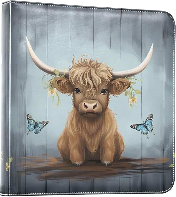 Large Highland Cow and Butterfly Photo Album for 4x6 to 6x8 Pictures