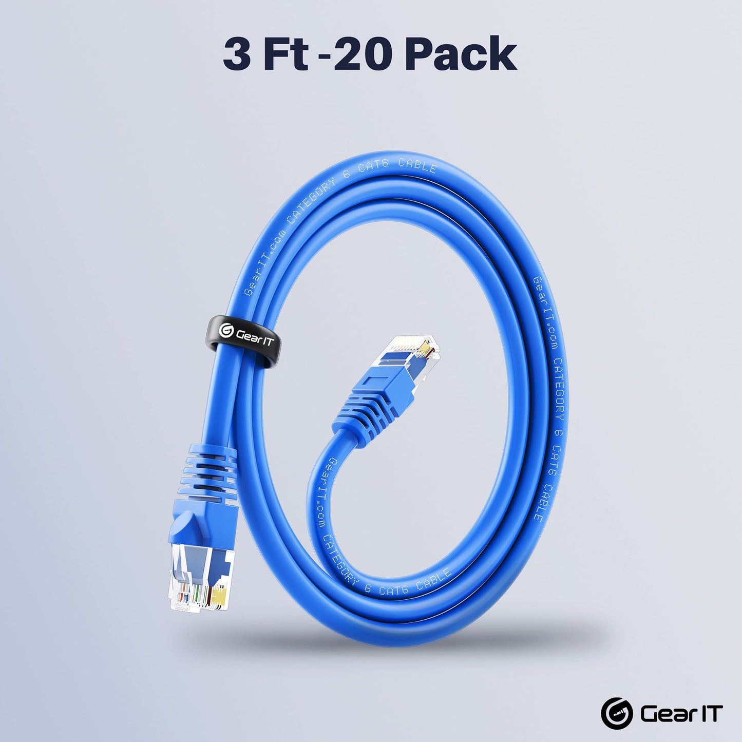 Cat 6 Ethernet Cable 3 ft (20-Pack) - Cat6 Patch Cable, Cat 6 Patch Cable, Cat6 Cable, Cat 6 Cable, Cat6 Ethernet Cable, Network Cable, Internet Cable - Blue 3 Feet