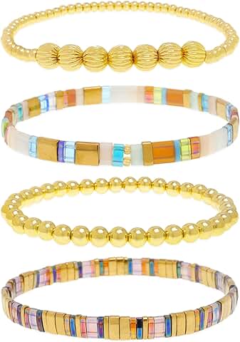 Gold Beaded Stack Bracelets for Women