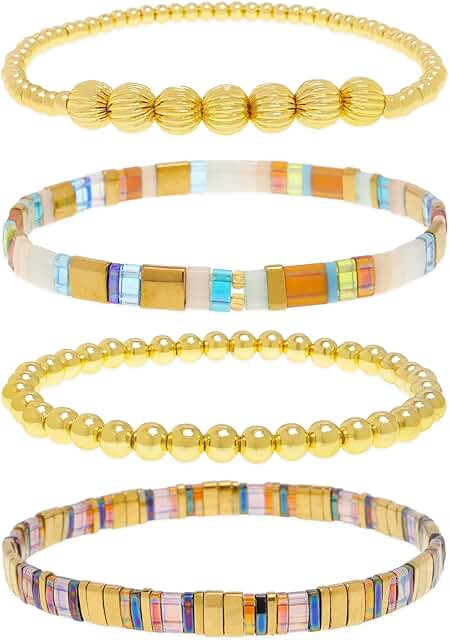 Gold Beaded Stack Bracelets for Women