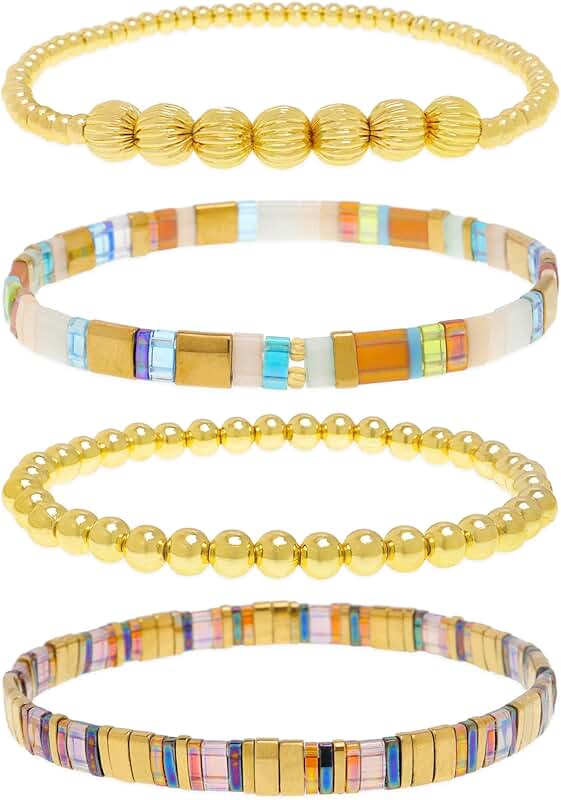 Gold Beaded Stack Bracelets for Women