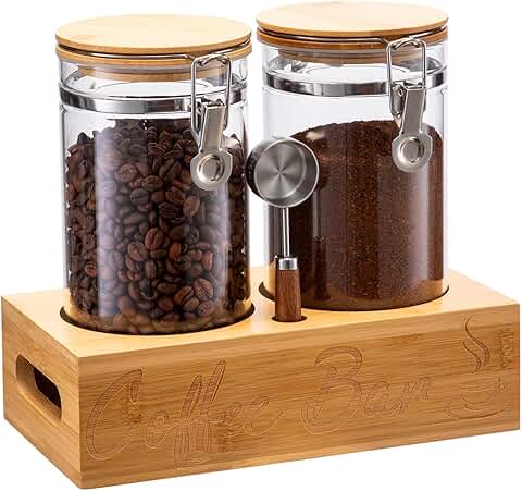 Set of two 50oz airtight coffee canisters with shelf and scoop