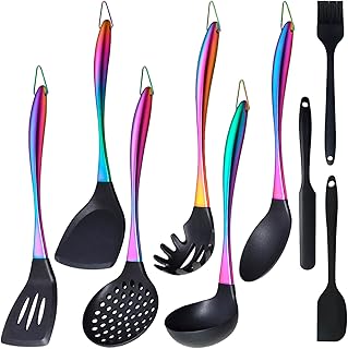 9-Piece Silicone Kitchen Utensil Set with Stainless Steel Handles