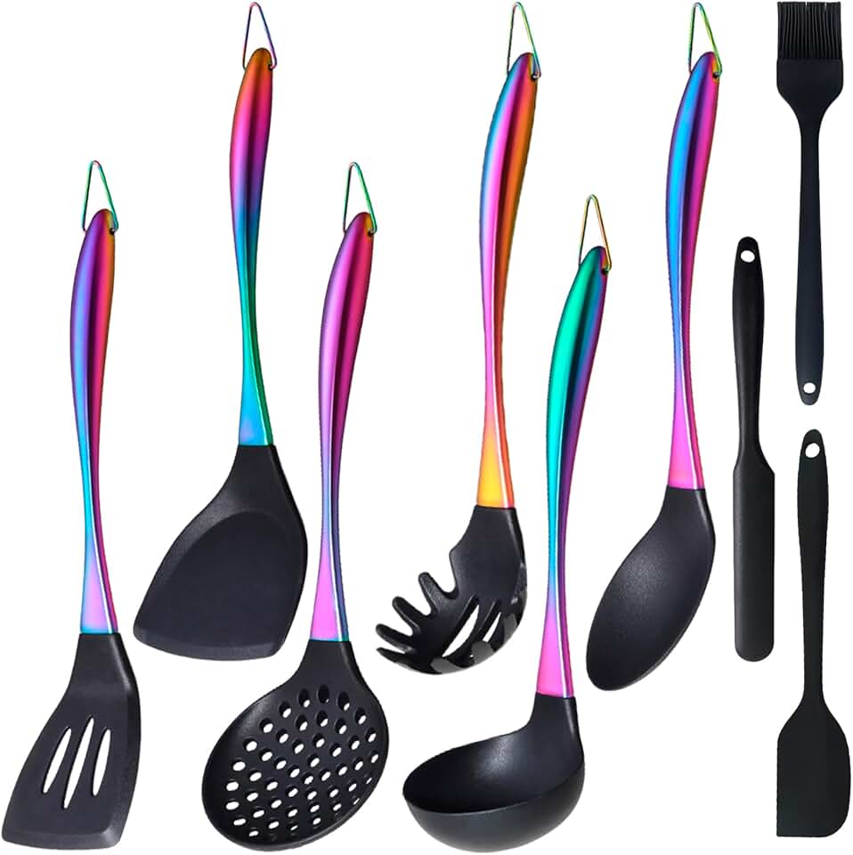 9-Piece Silicone Kitchen Utensil Set with Stainless Steel Handles
