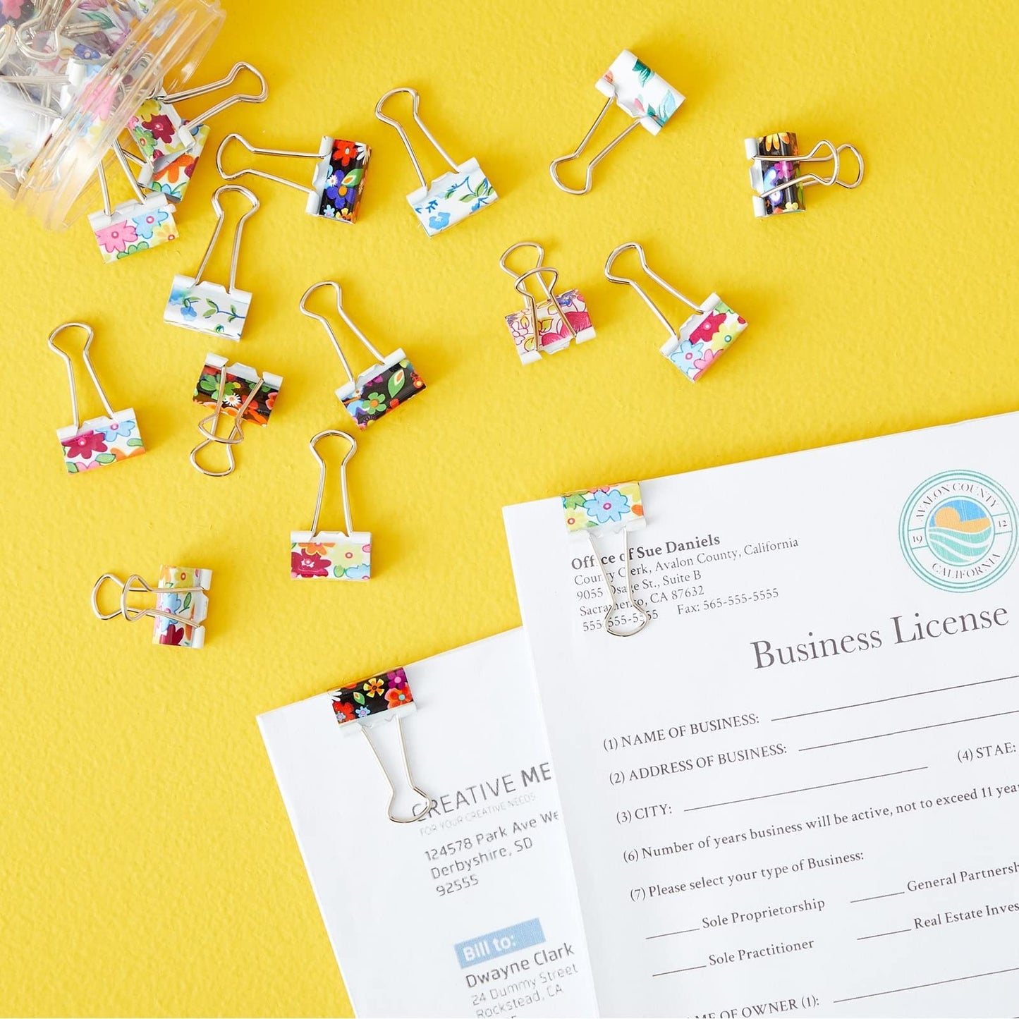 40 Small Floral Binder Clips for Documents and Notebooks