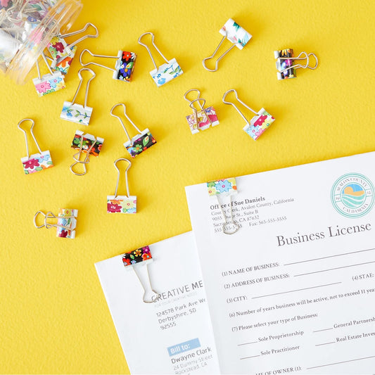 40 Small Floral Binder Clips for Documents and Notebooks