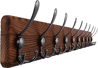 Large Rustic Wall-Mounted Coat Rack with 10 Hooks