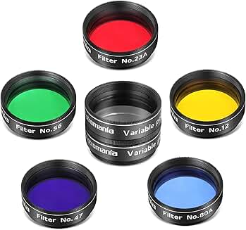 Set of 6 telescope filters for lunar and planetary viewing