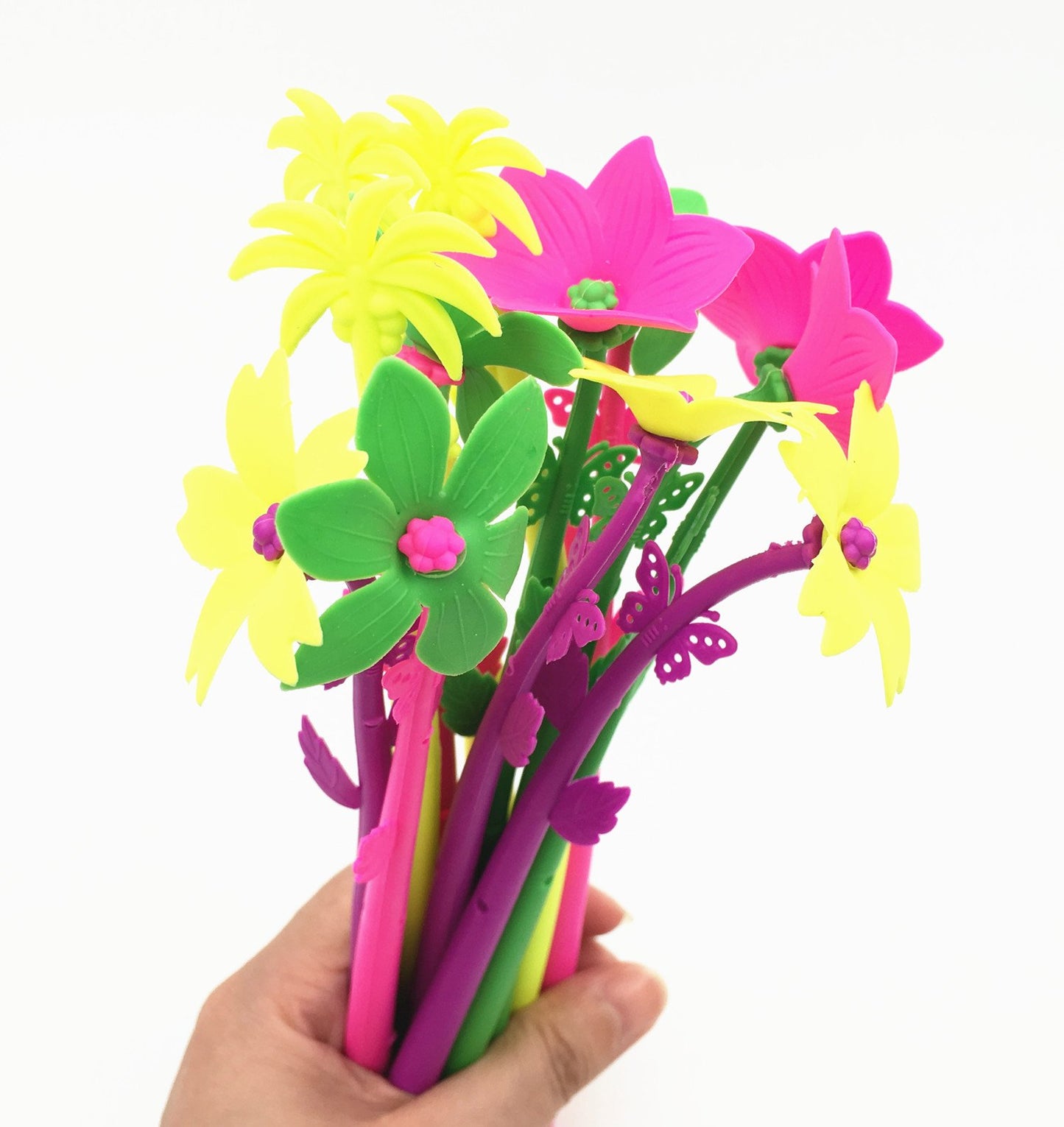 Set of 12 cute flower-shaped black ink gel pens