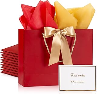 Set of 10 medium gift bags with tissue, cards, ribbons