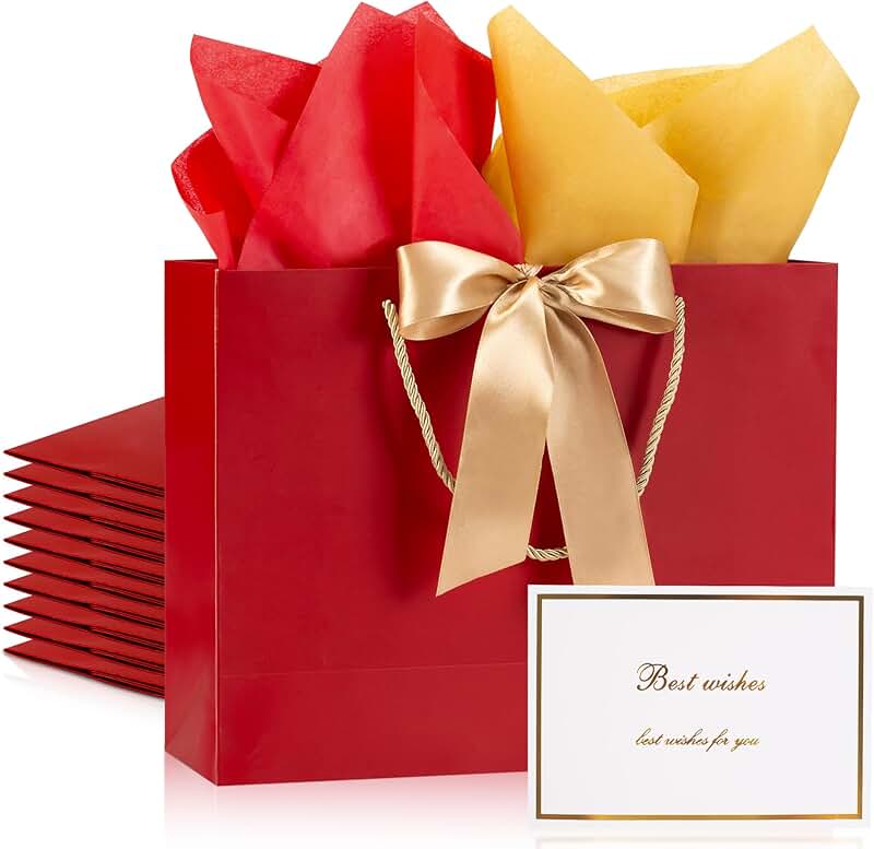 Set of 10 medium gift bags with tissue, cards, ribbons