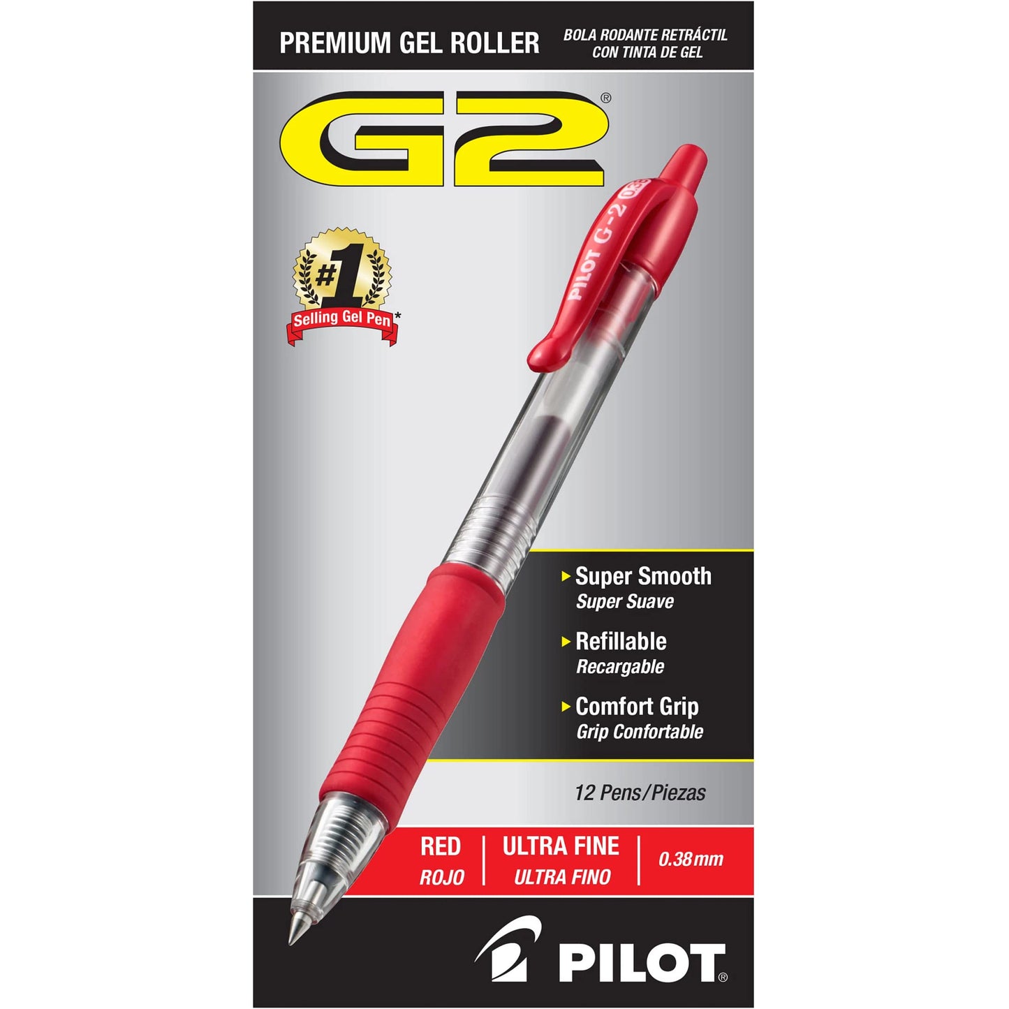 Red Gel Roller Pens, 0.38 mm, Pack of 12