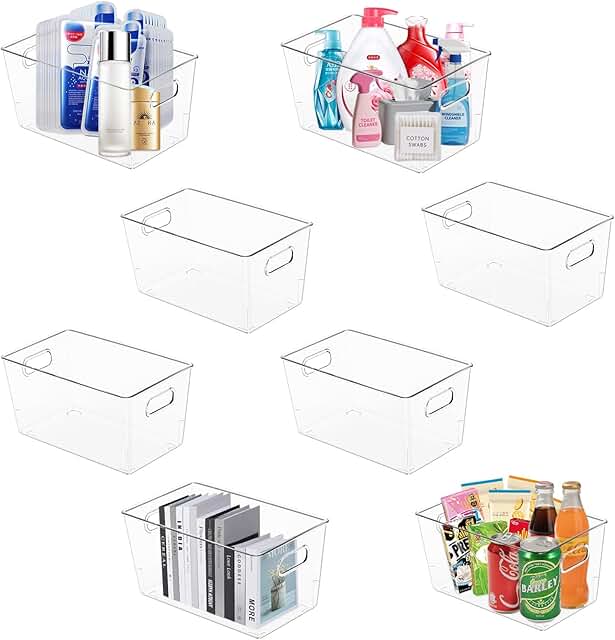 8 Clear Plastic Storage Bins for Kitchen and Home